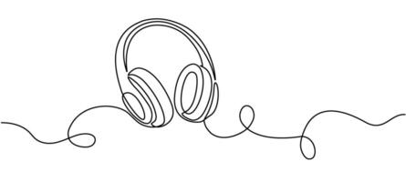 contínuo editável linha desenhando do fones de ouvido. musical som aceno. fone de ouvido conceito para música audição, listas de reprodução. vetor ilustração