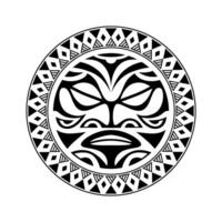 ornamento de tatuagem redonda com estilo maori de rosto de sol. máscara étnica africana, asteca ou maia. vetor