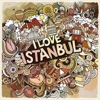desenho animado fofa rabiscos mão desenhado Eu amor Istambul inscrição vetor