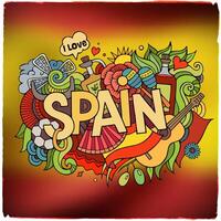 Espanha país mão letras e rabiscos elementos vetor