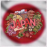 Japão país mão letras e rabiscos elementos vetor