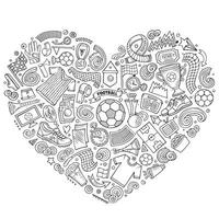 conjunto do vetor desenho animado rabisco futebol objetos coletado dentro uma coração