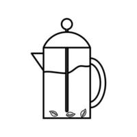 bule de chá com desenho de vetor de ícone de estilo de linha de folhas