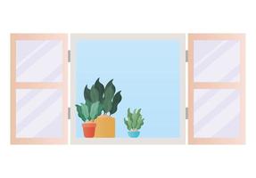 janela com desenho vetorial de plantas vetor