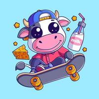 fofa vaca skate com leite e queijo vetor