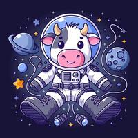 fofa vaca vestindo a astronauta terno flutuando dentro exterior espaço vetor