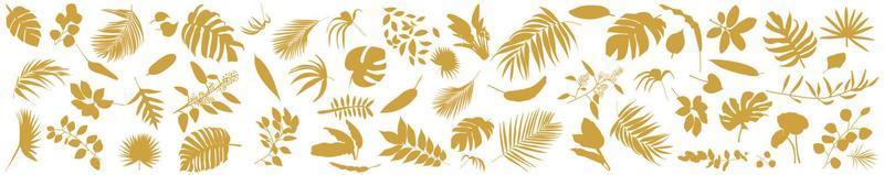 conjunto de folhas tropicais. ilustração em vetor de várias folhagens douradas isoladas em branco.
