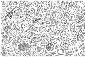 rabisco desenho animado conjunto do esporte objetos e símbolos vetor