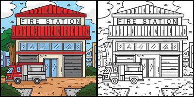 bombeiro estação coloração colori ilustração vetor