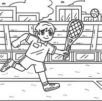 tênis jogador perseguindo uma tênis bola coloração página vetor