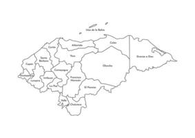 vetor isolado ilustração do simplificado administrativo mapa do Honduras. fronteiras e nomes do a departamentos, regiões. Preto linha silhuetas.
