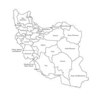vetor isolado ilustração do simplificado administrativo mapa do irã. fronteiras e nomes do a províncias. Preto linha silhuetas.