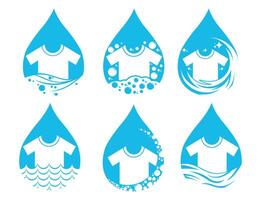conjunto azul água solta limpeza ícone Projeto. lavanderia serviço logotipo vetor ilustração