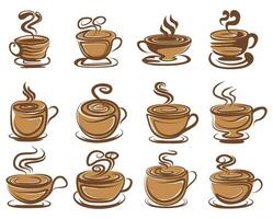conjunto café copo ícone símbolo. abstrato cafeteria logotipo vetor ilustração