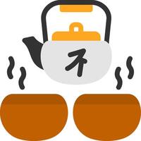 gongfu chá conjunto plano ícone vetor