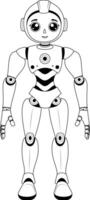 fêmea robô desenho animado personagem coloração Páginas isolado em uma branco fundo. vetor ilustração dentro uma plano estilo.