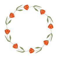 rabisco Primavera floral guirlanda fez do laranja flores dentro círculo. mão desenhado elegante minimalista botânico elemento. volta quadro, Armação ou fronteira com Lugar, colocar texto, citar ou logotipo dentro plano estilo. vetor