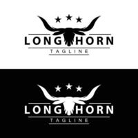 longhorn logotipo Projeto vintage velho touro texas ocidental país Preto silhueta vetor