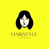 lindo face mulher feminino Preto cabelo limpar \ limpo mascote moderno colorida simples logotipo Projeto vetor ícone ilustração