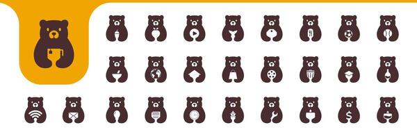 Urso plano mascote mínimo ícone coleção conjunto logotipo Projeto vetor