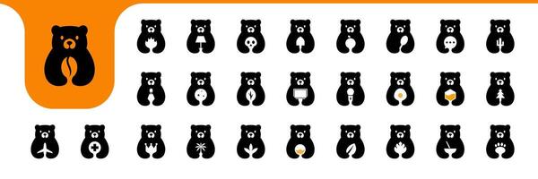 querida Urso plano mascote mínimo ícone coleção conjunto logotipo Projeto vetor