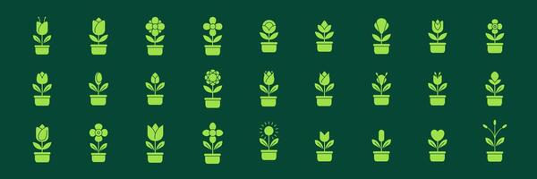 verde plantar flor botânico plano isolado simples moderno mínimo ícone conjunto coleção logotipo Projeto vetor ilustração
