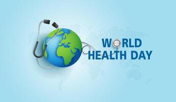 mundo saúde dia é uma global saúde consciência dia célebre cada ano em 7º abril. saúde Cuidado médico Ciência com ícone digital tecnologia mundo conceito moderno negócios. vetor Projeto