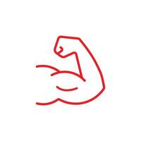 vermelho Forte mão linha arte ícone. simples esboço estilo. músculo, braço, bíceps, poder, proteína, homem, força, flex, humano corpo conceito. vetor ilustração isolado em branco fundo.
