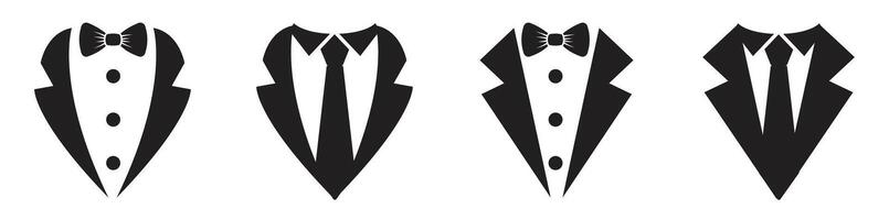 Preto smoking simples ícone formal uniforme para homens Preto isolado smoking com gravata vetor