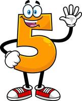 engraçado laranja número cinco 5 desenho animado personagem mostrando mão número cinco vetor