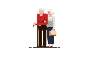 velho homem e mulher em pé braço dentro braço em isolado fundo, vetor ilustração.