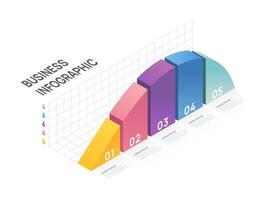 infográfico o negócio isométrico diagrama modelo. moderno Linha do tempo 5 etapa, digital marketing dados, apresentação vetor infográficos.