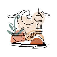 elegante Ramadã Comida lua plano ilustração adesivo islâmico decalque, muçulmano festivo decoração, eid al fitr decoração vetor