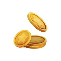 jogos moeda pilha 3d render isolado. ouro dinheiro em branco fundo. moeda com Estrela para jogos recompensa e prêmio. vetor 3d ilustração.