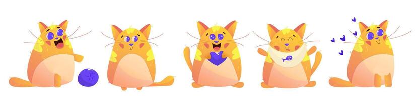 fofa kawaii gato personagem conjunto feliz animal. laranja fofa gato animal. desenho animado vetor ilustração. feliz gatinho Miau kawaii personagem