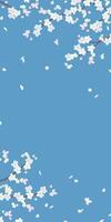 vertical bandeira com cereja Flor galhos. vetor sakura dentro uma plano estilo. Primavera Projeto para cumprimento cartões. delicado flores isolado em uma azul fundo.