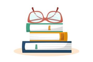 uma pilha do três livros e óculos em topo do isto. a conceito do Educação, a conceito do leitura. vetor