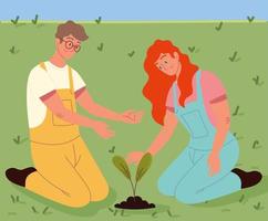 casal plantando uma árvore vetor