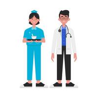 ilustração do médico e enfermeira vetor