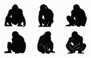 macaco silhueta vetor Preto clipart definir, chimpanzé macaco silhuetas agrupar