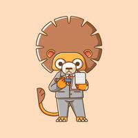 fofa leão homem de negocios terno escritório trabalhadores desenho animado animal personagem mascote ícone plano estilo ilustração conceito vetor