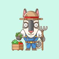 fofa cachorro agricultores colheita fruta e legumes desenho animado animal personagem mascote ícone plano estilo ilustração conceito vetor