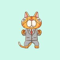 fofa gato homem de negocios terno escritório trabalhadores desenho animado animal personagem mascote ícone plano estilo ilustração conceito conjunto vetor