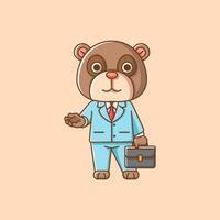 fofa Urso homem de negocios terno escritório trabalhadores desenho animado animal personagem mascote ícone plano estilo ilustração conceito vetor