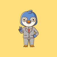 fofa pinguim homem de negocios terno escritório trabalhadores desenho animado animal personagem mascote ícone plano estilo ilustração conceito vetor