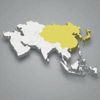 leste Ásia localização dentro Ásia 3d mapa vetor