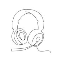 contínuo única linha arte desenhando do uma sem fio fones de ouvido alto falante e esboço estilo vetor ilustração
