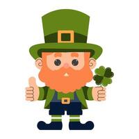 irlandês duende com trevo para Boa sorte. desenho animado vetor ilustrações do duende para cartões postais, bandeiras, convites. st. patrick's dia