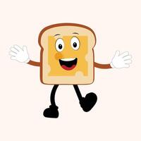 feliz pão fatia desenho animado mascote personagem, engraçado sanduíche desenho animado vintage pão personagem retro estilo pão logotipo vetor ilustração anos 60 Anos 70 pão retro estilo