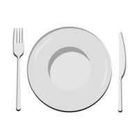 prato, esvaziar prato com faca e garfo isolado em uma branco fundo. prato círculo ícone com grandes sombra. plano Projeto estilo vetor